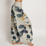 Buddha Stones Yellow Flowers Green Leaves Design Women's Elastic Waist Harem Pants - image 10