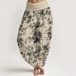 Buddha Stones Leaves Design Women's Elastic Waist Harem Pants - Beige - US22，UK/AU26，EU54 (6XL) - image 1