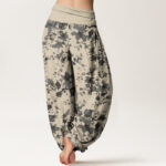 Buddha Stones Leaves Design Women's Elastic Waist Harem Pants - image 2