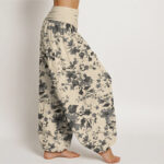 Buddha Stones Leaves Design Women's Elastic Waist Harem Pants - image 3