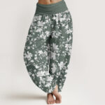 Buddha Stones Leaves Design Women's Elastic Waist Harem Pants - DarkSeaGreen - US22，UK/AU26，EU54 (6XL) - image 5