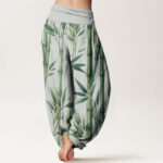 Buddha Stones Casual Bamboo Leaves Pattern Women's Elastic Waist Harem Pants - image 3