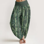 Buddha Stones Casual Bamboo Leaves Pattern Women's Elastic Waist Harem Pants - DarkGreen - US22，UK/AU26，EU54 (6XL) - image 5