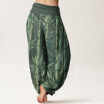 Buddha Stones Casual Bamboo Leaves Pattern Women's Elastic Waist Harem Pants - image 7