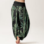 Buddha Stones Casual Bamboo Leaves Pattern Women's Elastic Waist Harem Pants - image 10
