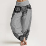 Buddha Stones Circular Mandala Design Women's Elastic Waist Harem Pants - LightGrey - US22，UK/AU26，EU54 (6XL) - image 8