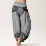 Buddha Stones Circular Mandala Design Women's Elastic Waist Harem Pants - image 9