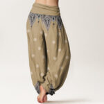 Buddha Stones Bohemian Geometric Floral Design Women's Elastic Waist Harem Pants - image 6