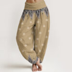 Buddha Stones Bohemian Geometric Floral Design Women's Elastic Waist Harem Pants - PaleGoldenrod - US22，UK/AU26，EU54 (6XL) - image 5