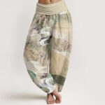 Buddha Stones Chinese Landscape Mountains Rivers Mist Design Women's Elastic Waist Harem Pants - Beige - US22，UK/AU26，EU54 (6XL) - image 1
