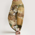 Buddha Stones Chinese Landscape Mountains Rivers Mist Design Women's Elastic Waist Harem Pants - Khaki - US22，UK/AU26，EU54 (6XL) - image 5
