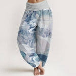 Buddha Stones Chinese Landscape Mountains Rivers Mist Design Women's Elastic Waist Harem Pants - Azure - US22，UK/AU26，EU54 (6XL) - image 8