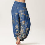 Buddha Stones Peacocks Yellow Flowers Design Women's Elastic Waist Harem Pants - image 6