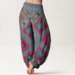 Buddha Stones Diamond-shaped Geometric Floral Design Women's Elastic Waist Harem Pants - image 6
