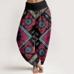 Buddha Stones Diamond-shaped Geometric Floral Design Women's Elastic Waist Harem Pants - Black - US22，UK/AU26，EU54 (6XL) - image 8