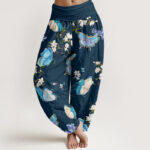 Buddha Stones Casual Butterfly And Flower Pattern Women's Elastic Waist Harem Pants - MidnightBlue - US22，UK/AU26，EU54 (6XL) - image 8