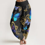 Buddha Stones Casual Butterfly Gold Pattern Women's Elastic Waist Harem Pants - Black - US22，UK/AU26，EU54 (6XL) - image 8