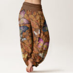 Buddha Stones Casual Vivid Butterfly Dead Leaves Pattern Women's Elastic Waist Harem Pants - image 3