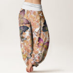 Buddha Stones Casual Vivid Butterfly Dead Leaves Pattern Women's Elastic Waist Harem Pants - image 7