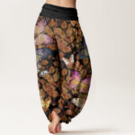 Buddha Stones Casual Vivid Butterfly Dead Leaves Pattern Women's Elastic Waist Harem Pants - image 10