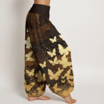 Buddha Stones Casual Golden Butterfly Pattern Women's Elastic Waist Harem Pants - image 6
