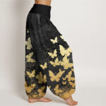 Buddha Stones Casual Golden Butterfly Pattern Women's Elastic Waist Harem Pants - image 9