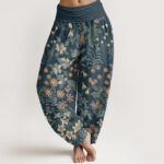 Buddha Stones Casual Daisy Flowers Leaves Design Women's Elastic Waist Harem Pants - LightBlue - US22，UK/AU26，EU54 (6XL) - image 1