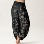Buddha Stones Casual Daisy Flowers Leaves Design Women's Elastic Waist Harem Pants - image 7