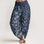 Buddha Stones Casual Daisy Flowers Leaves Design Women's Elastic Waist Harem Pants - SteelBlue - US22，UK/AU26，EU54 (6XL) - image 8