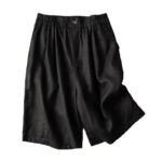 Buddha Stones Summer Casual Plain Zipper Button Cotton Linen Women's Shorts With Pockets - image 17