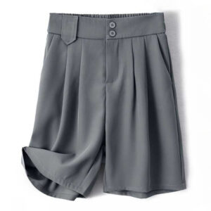 Buddha Stones Summer Casual Zipper Button Loose Plain Cotton Linen Women's Shorts With Pockets