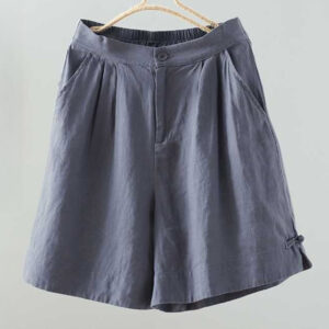Buddha Stones Summer Casual Solid Color Frog Button Zipper Button Acrylic Fiber Women's Shorts With Pockets