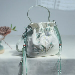 Buddha Stones Embroidered Green Pear Blossom Canvas Tote Crossbody Bag Shoulder Bag Handbag