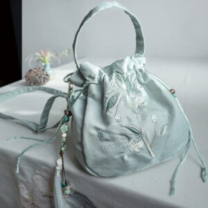 Buddha Stones Embroidered Green Flower Blossom Leaves Canvas Tote Crossbody Bag Shoulder Bag Handbag
