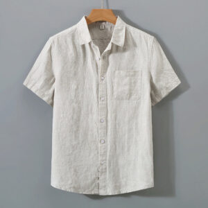 Buddha Stones Summer Casual Pure Color Button Cotton Men's Short Sleeve Shirt WIth Pocket