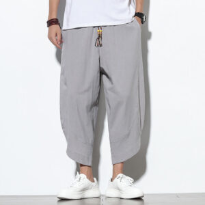 Buddha Stones Casual Summer Drawstring 7-8 Length Linen Men's Harem Pants With Pockets