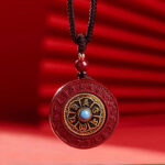 Buddha Stones Natural Cinnabar Om Mani Padme Hum Rotatable Scripture Yin Yang Pattern Blessing Necklace String Pendant - image 1