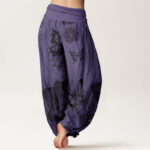 Buddha Stones Butterfly Flowers Pattern Women's Elastic Waist Harem Pants - image 2