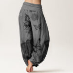 Buddha Stones Butterfly Flowers Pattern Women's Elastic Waist Harem Pants - image 6