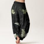 Buddha Stones Butterfly Bamboo Leaves Chinese Characters Pattern Women's Elastic Waist Harem Pants - image 2