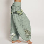 Buddha Stones Butterfly Bamboo Leaves Chinese Characters Pattern Women's Elastic Waist Harem Pants - image 7