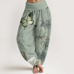 Buddha Stones Butterfly Bamboo Leaves Chinese Characters Pattern Women's Elastic Waist Harem Pants - DarkSeaGreen - US22，UK/AU26，EU54 (6XL) - image 5
