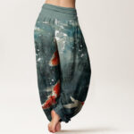 Buddha Stones Colorful Koi Fish Ocean Design Women's Elastic Waist Harem Pants - image 2