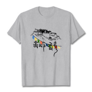 Buddha Stones Potala Palace Om Mani Padme Hum Prayer Flags Cotton Tee T-shirt