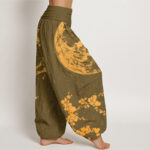 Buddha Stones Golden Plum Blossom Full Moon Pattern Women's Elastic Waist Harem Pants - image 7