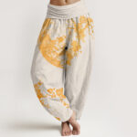Buddha Stones Golden Plum Blossom Full Moon Pattern Women's Elastic Waist Harem Pants - Beige - US22，UK/AU26，EU54 (6XL) - image 8