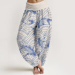 Buddha Stones Koi Fish Wave Pattern Women's Elastic Waist Harem Pants - Beige - US22，UK/AU26，EU54 (6XL) - image 5
