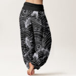 Buddha Stones Koi Fish Wave Pattern Women's Elastic Waist Harem Pants - image 9