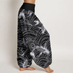 Buddha Stones Koi Fish Wave Pattern Women's Elastic Waist Harem Pants - image 10