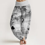 Buddha Stones Casual Red-Crowned Crane Bamboo Leaves Mountain Pattern Women's Elastic Waist Harem Pants - Silver - US22，UK/AU26，EU54 (6XL) - image 5